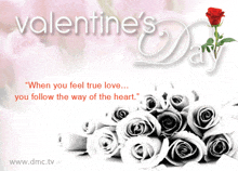 a valentine 's day card with roses and a quote from www.dmc.tv