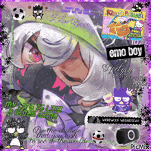 a picture of a girl with the words emo boy on the bottom right