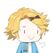 a cartoon character with yellow hair is wearing a blue jacket and a white shirt .